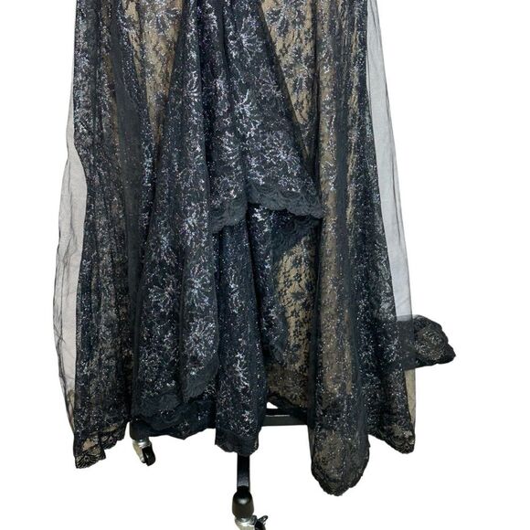 Randolph Duke  Vintage 1990s Black Lace Metallic Cocktail Gown with Train - Picture 7 of 13